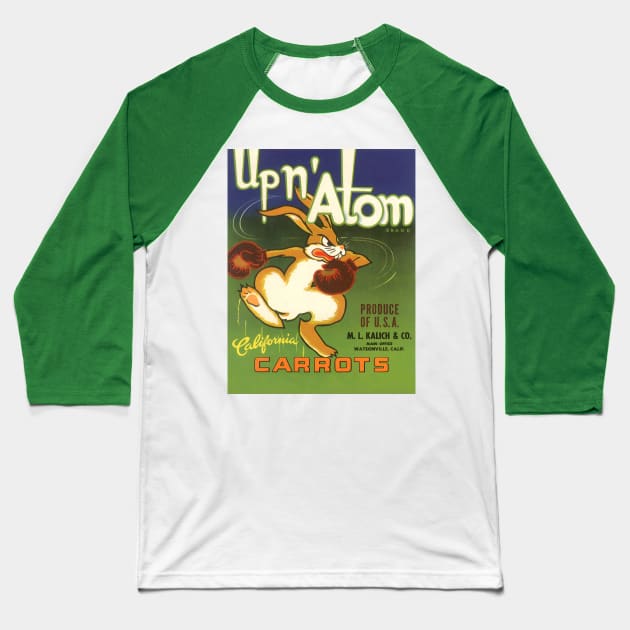 Vintage Up n' Atom Carrots Fruit Crate Label Baseball T-Shirt by MasterpieceCafe